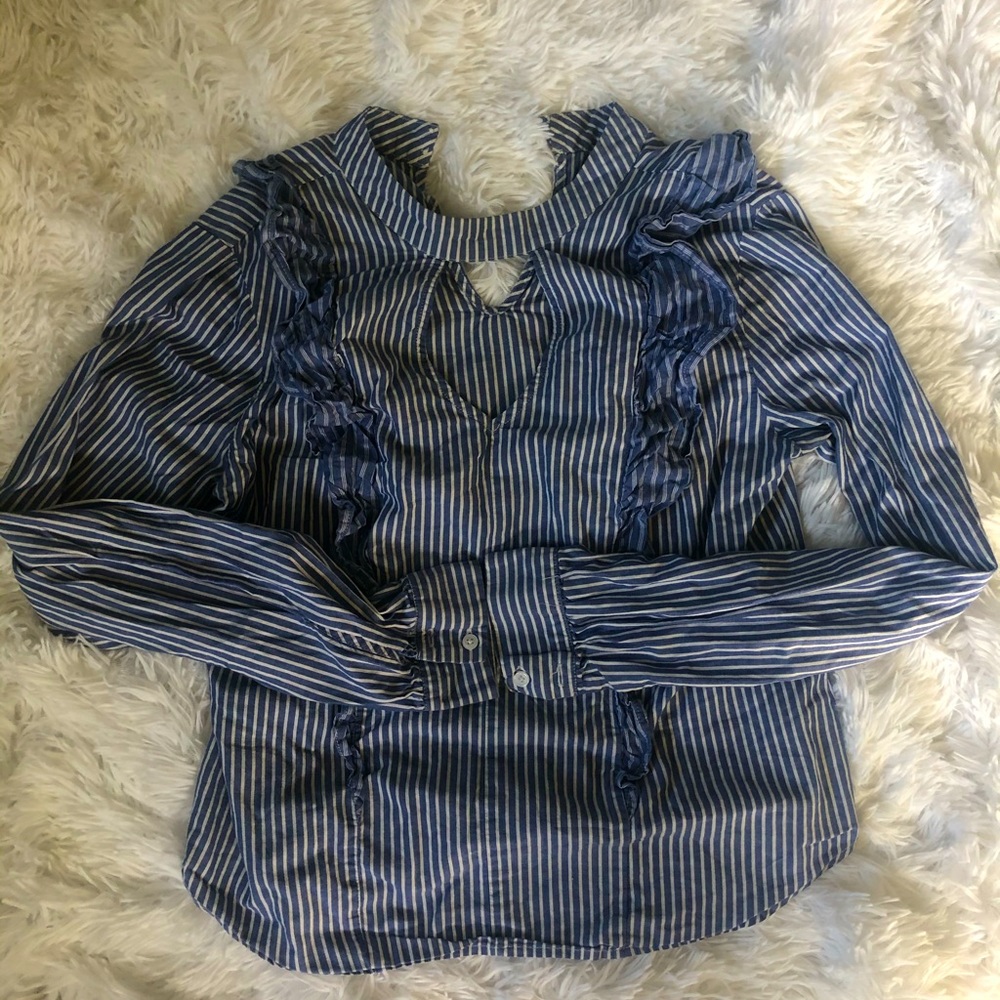 Striped Blouse with Keyhole Cutout